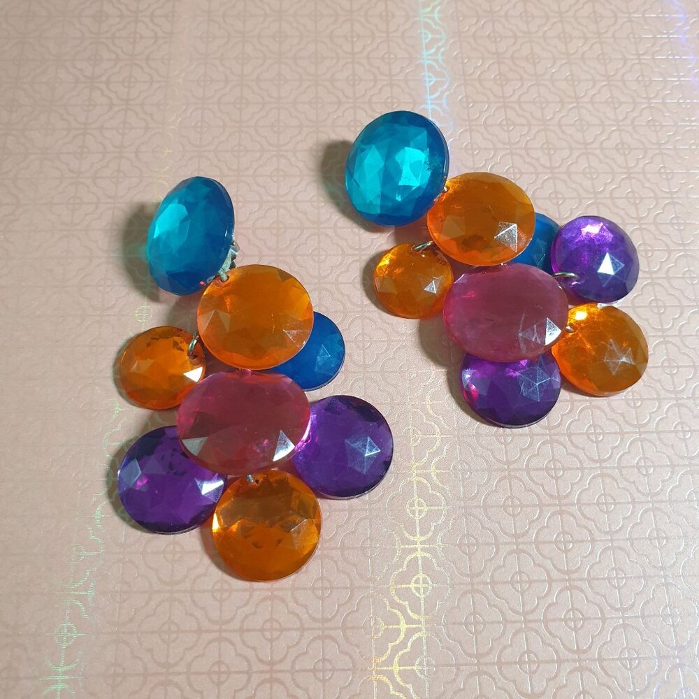 Statement Multicolor Gemstone Clip On Vintage Costume Jewelry Roper Cosplay